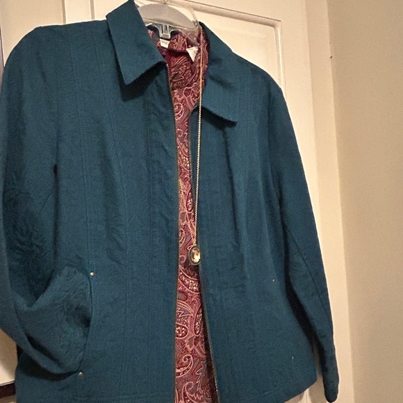 Lake Teal Green Jacket Blazer Coat Dark Teal Full Zip Up + Pockets Size Large - Picture 13 of 15